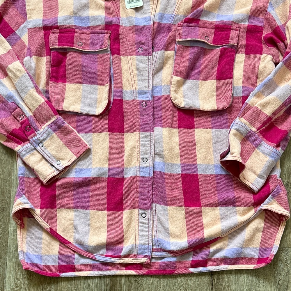 Free People Plaid Women’s Shirt in Pink, Cream and Purple - Picture 3 of 5
